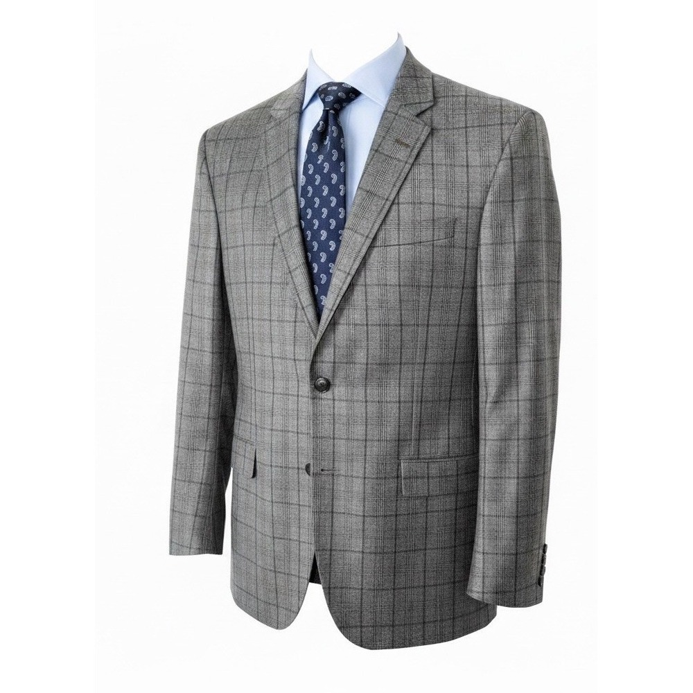 TED BAKER Endurance JAY Two‎ Button Wool Blazer Jacket Mens 42L Gray  Windowpane